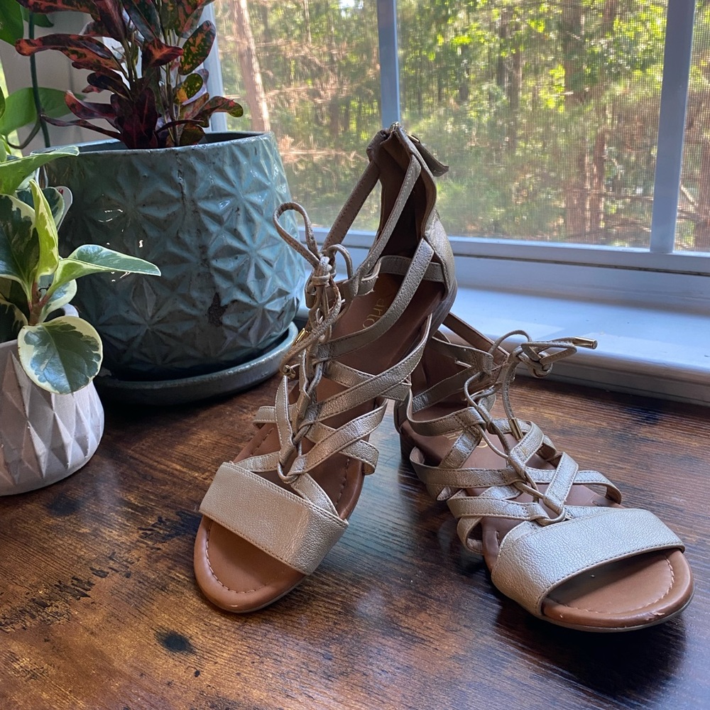 Size 7 Franco Sarto gold gladiator sandals